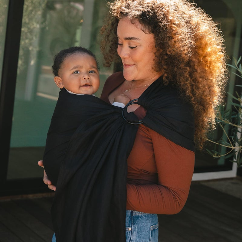 WildBird - Ring Sling Baby Carrier - 0-36 Months (up to 35 lbs) - Standard (74") Raven & Black Ring - Front, Hip or Back Carry - Adjustable Fit - Natural Linen - Baby Essentials - New Mom Gifts - Image 5